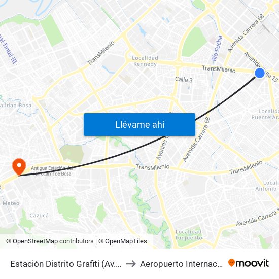 Estación Distrito Grafiti (Av. Américas - Kr 53a) to Aeropuerto Internacional El Dorado map