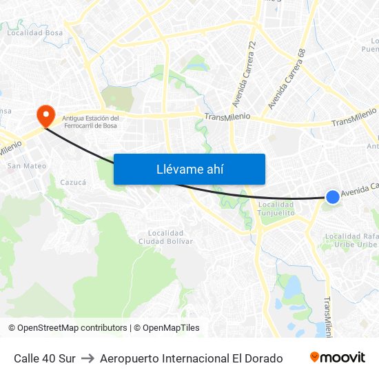 Calle 40 Sur to Aeropuerto Internacional El Dorado map