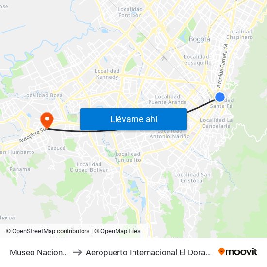 Museo Nacional to Aeropuerto Internacional El Dorado map