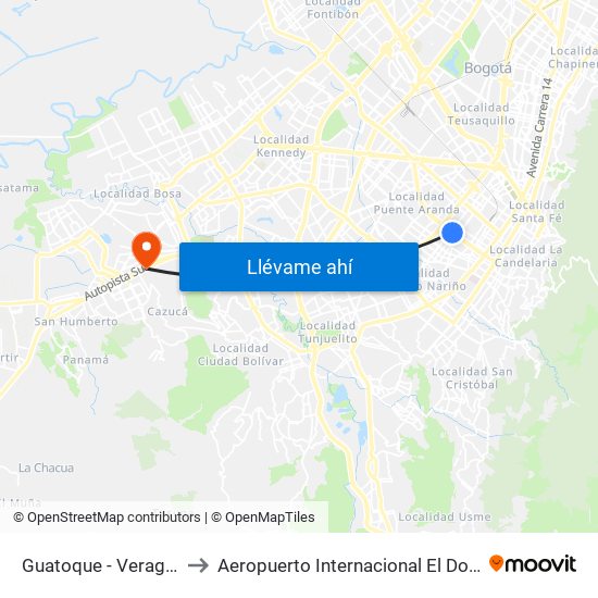 Guatoque - Veraguas to Aeropuerto Internacional El Dorado map