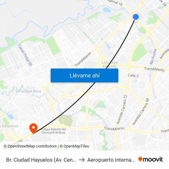 Br. Ciudad Hayuelos (Av. Centenario - Av. C. De Cali) to Aeropuerto Internacional El Dorado map