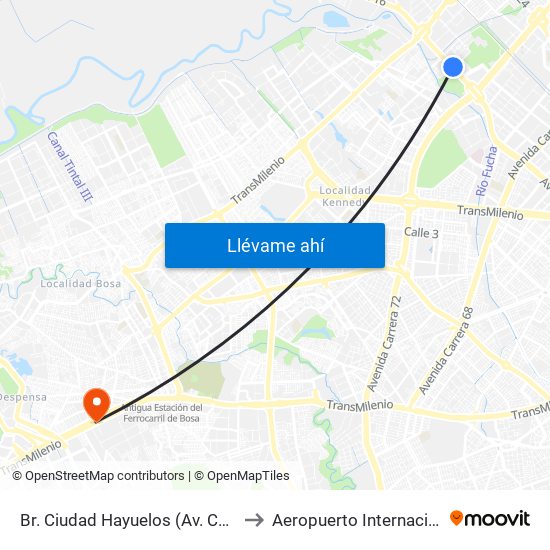 Br. Ciudad Hayuelos (Av. Centenario - Kr 78g) to Aeropuerto Internacional El Dorado map