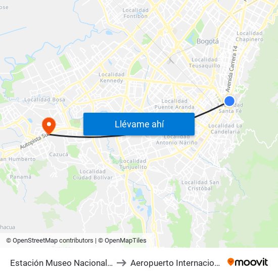 Estación Museo Nacional (Ak 7 - Cl 29) to Aeropuerto Internacional El Dorado map