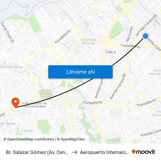 Br. Salazar Gómez (Av. Centenario - Kr 65) (A) to Aeropuerto Internacional El Dorado map