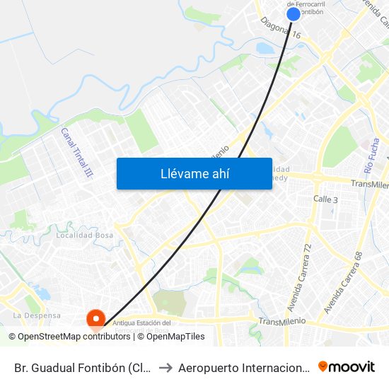 Br. Guadual Fontibón (Cl 17 - Kr 96h) to Aeropuerto Internacional El Dorado map