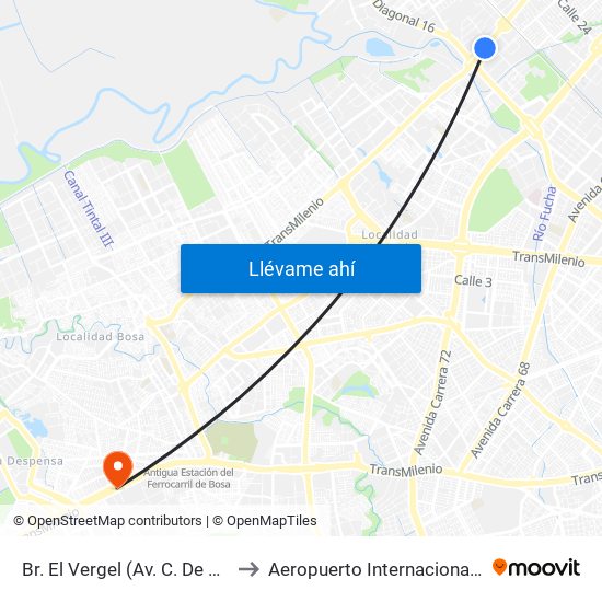 Br. El Vergel (Av. C. De Cali - Cl 18) to Aeropuerto Internacional El Dorado map