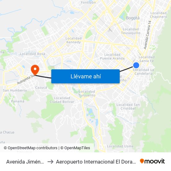 Avenida Jiménez to Aeropuerto Internacional El Dorado map