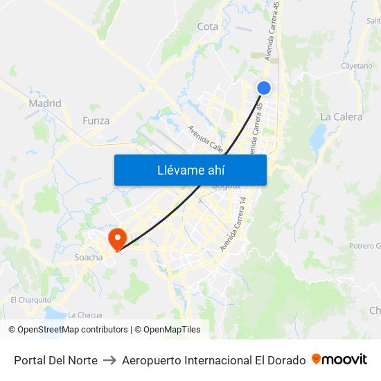 Portal Del Norte to Aeropuerto Internacional El Dorado map