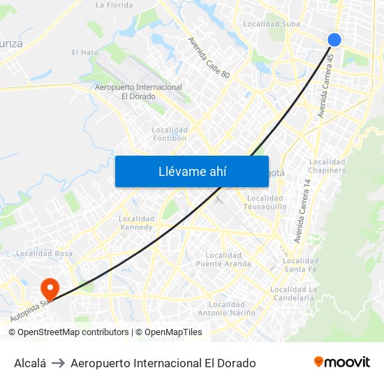 Alcalá to Aeropuerto Internacional El Dorado map