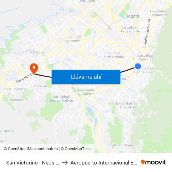 San Victorino - Neos Centro to Aeropuerto Internacional El Dorado map