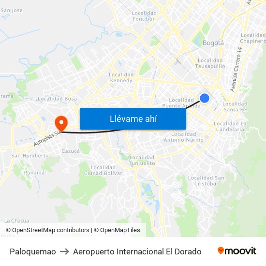 Paloquemao to Aeropuerto Internacional El Dorado map