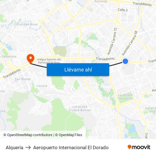 Alquería to Aeropuerto Internacional El Dorado map