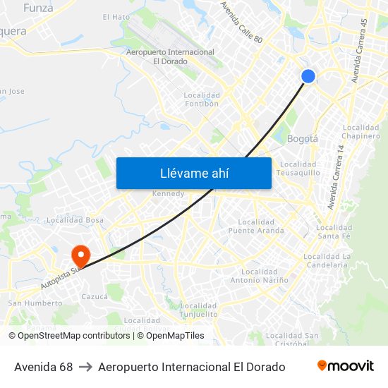 Avenida 68 to Aeropuerto Internacional El Dorado map