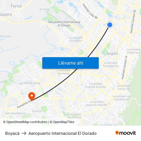 Boyacá to Aeropuerto Internacional El Dorado map