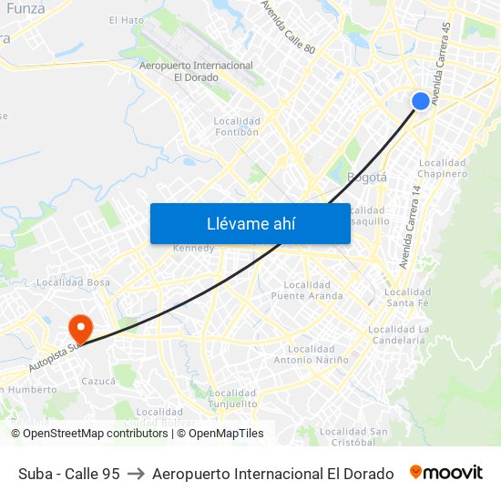 Suba - Calle 95 to Aeropuerto Internacional El Dorado map