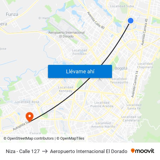 Niza - Calle 127 to Aeropuerto Internacional El Dorado map
