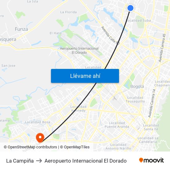 La Campiña to Aeropuerto Internacional El Dorado map