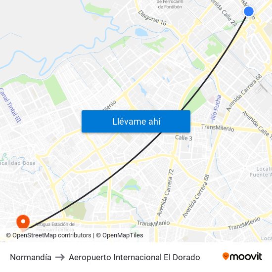 Normandía to Aeropuerto Internacional El Dorado map
