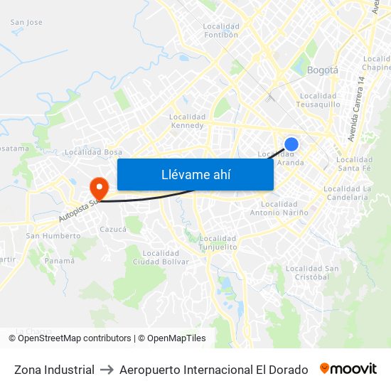 Zona Industrial to Aeropuerto Internacional El Dorado map