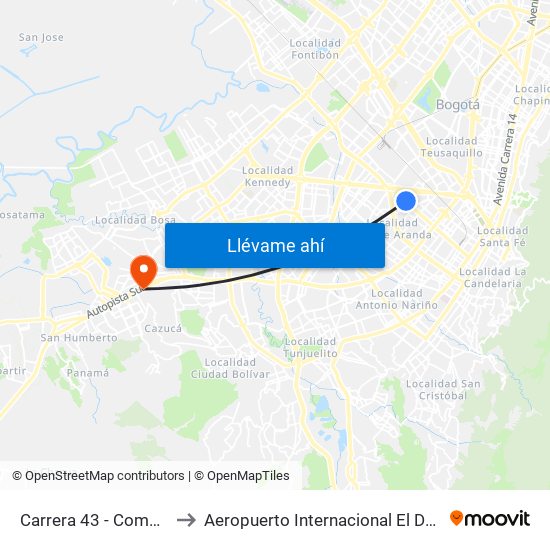 Carrera 43 - Comapan to Aeropuerto Internacional El Dorado map