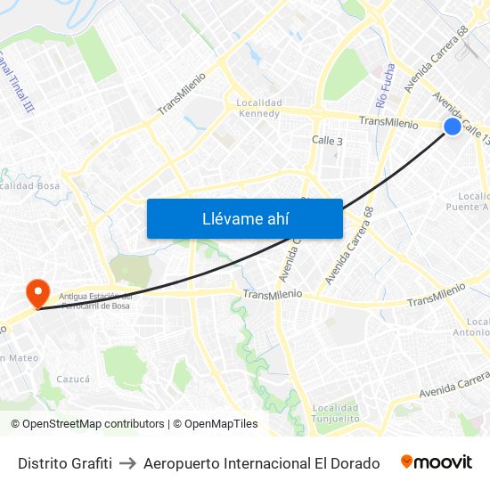 Distrito Grafiti to Aeropuerto Internacional El Dorado map