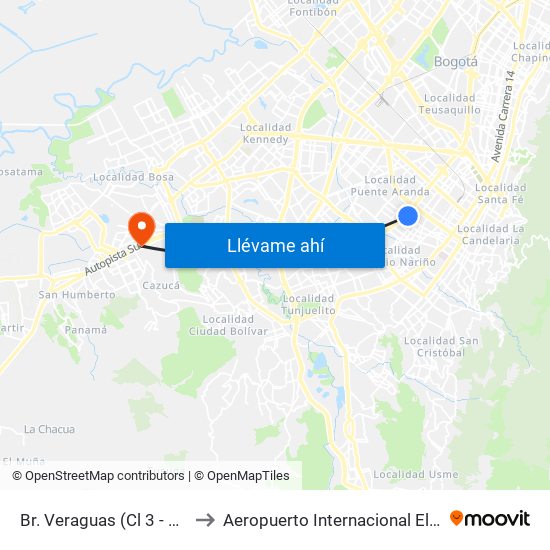 Br. Veraguas (Cl 3 - Kr 29a) to Aeropuerto Internacional El Dorado map