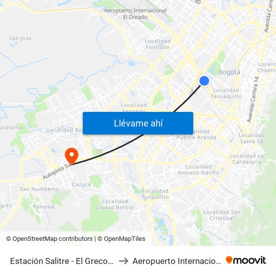 Estación Salitre - El Greco (Ac 26 - Ak 68) to Aeropuerto Internacional El Dorado map