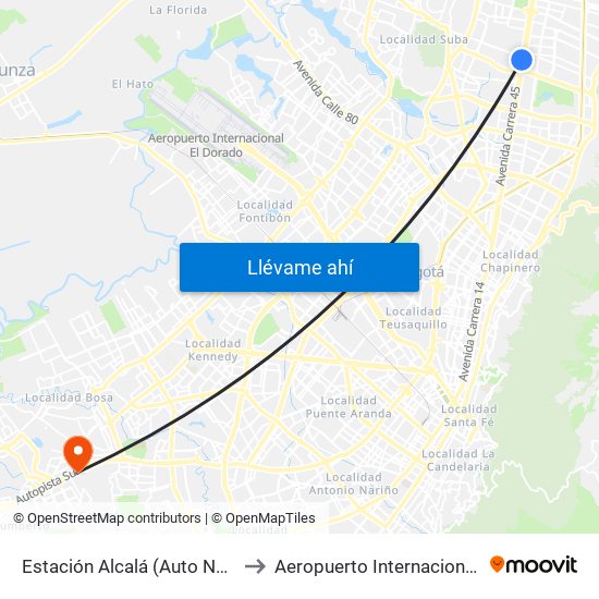 Estación Alcalá (Auto Norte - Cl 136) to Aeropuerto Internacional El Dorado map