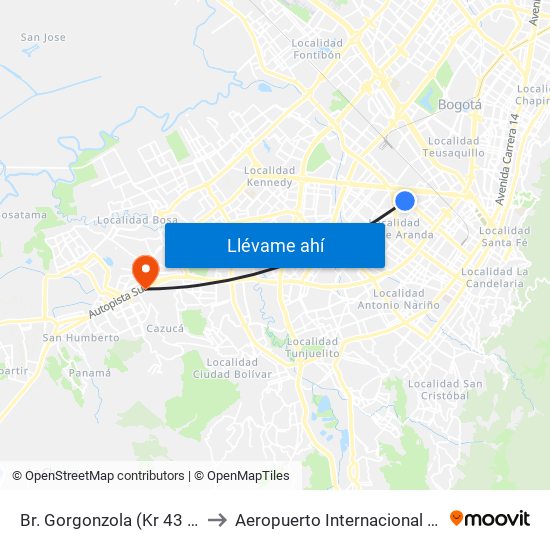 Br. Gorgonzola (Kr 43 - Cl 12b) to Aeropuerto Internacional El Dorado map
