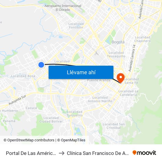 Portal De Las Américas to Clínica San Francisco De Asis map