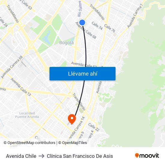 Avenida Chile to Clínica San Francisco De Asis map