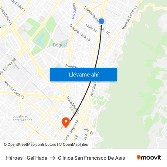 Héroes - Gel'Hada to Clínica San Francisco De Asis map