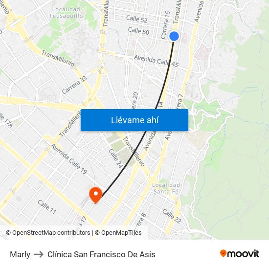 Marly to Clínica San Francisco De Asis map