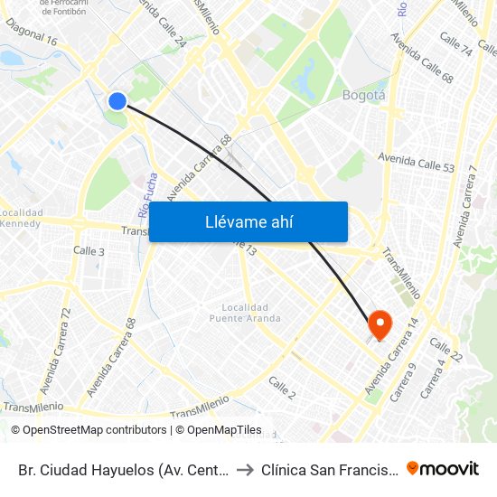 Br. Ciudad Hayuelos (Av. Centenario - Kr 78g) to Clínica San Francisco De Asis map