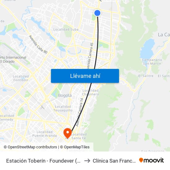 Estación Toberín - Foundever (Auto Norte - Cl 166) to Clínica San Francisco De Asis map