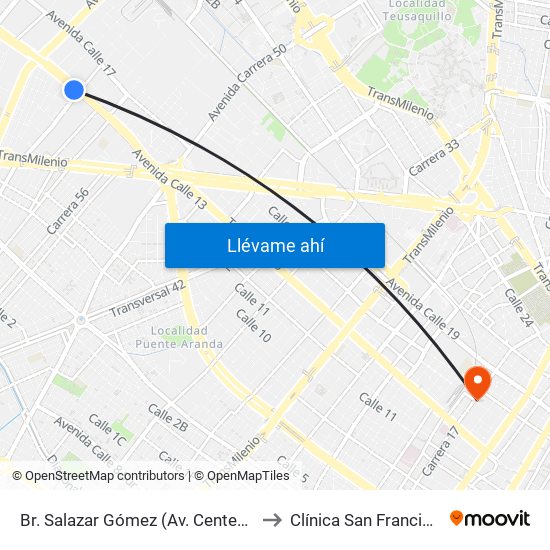 Br. Salazar Gómez (Av. Centenario - Kr 65) (A) to Clínica San Francisco De Asis map