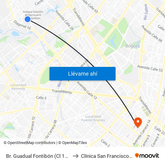 Br. Guadual Fontibón (Cl 17 - Kr 96h) to Clínica San Francisco De Asis map