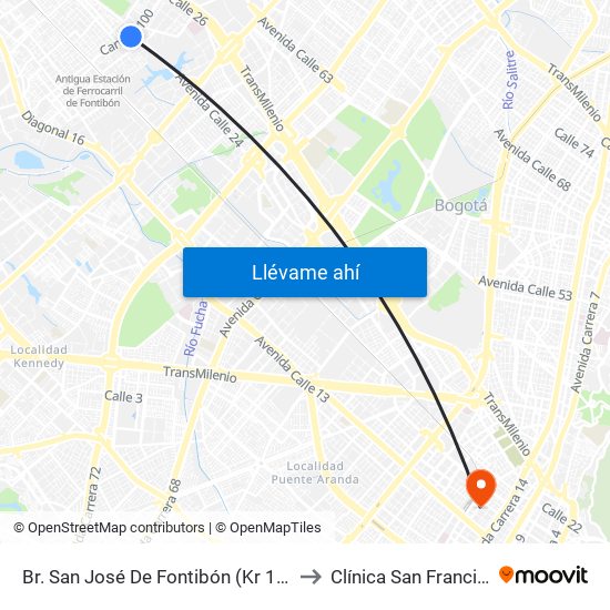 Br. San José De Fontibón (Kr 100 - Av. Esperanza) to Clínica San Francisco De Asis map