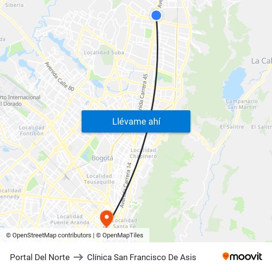 Portal Del Norte to Clínica San Francisco De Asis map