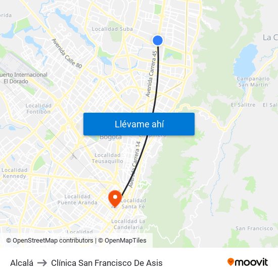 Alcalá to Clínica San Francisco De Asis map