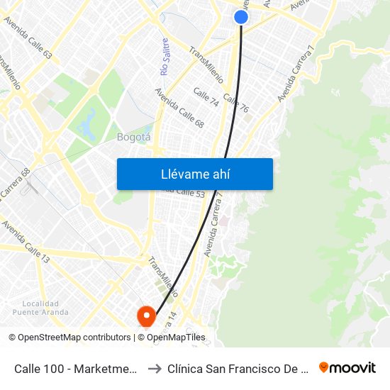 Calle 100 - Marketmedios to Clínica San Francisco De Asis map