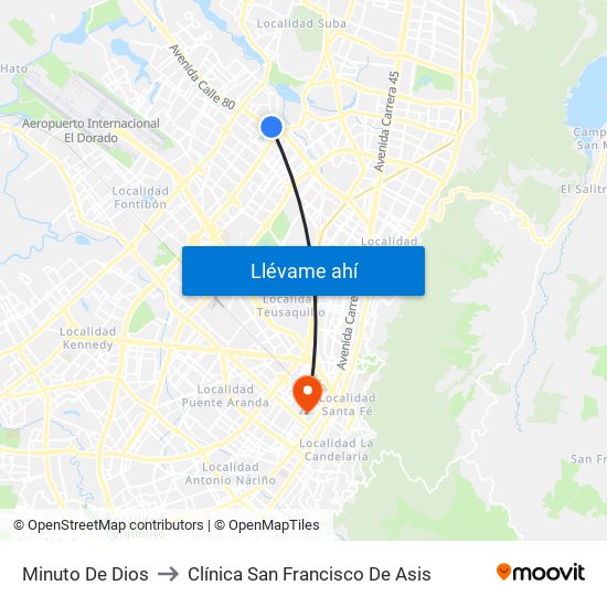 Minuto De Dios to Clínica San Francisco De Asis map