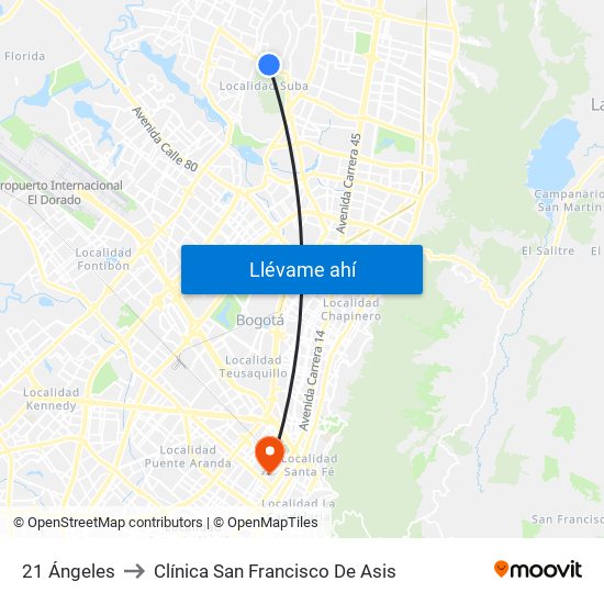 21 Ángeles to Clínica San Francisco De Asis map