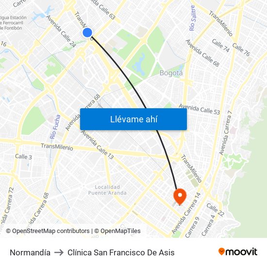 Normandía to Clínica San Francisco De Asis map
