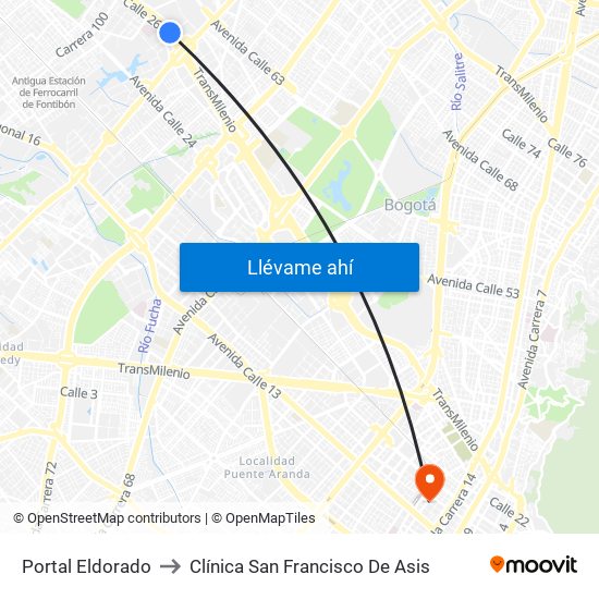 Portal Eldorado to Clínica San Francisco De Asis map
