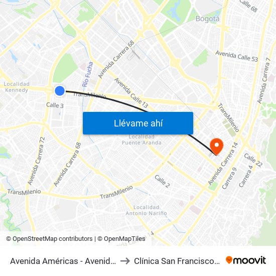 Avenida Américas - Avenida Boyacá to Clínica San Francisco De Asis map