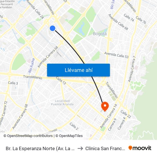 Br. La Esperanza Norte (Av. La Esperanza - Kr 69d) to Clínica San Francisco De Asis map