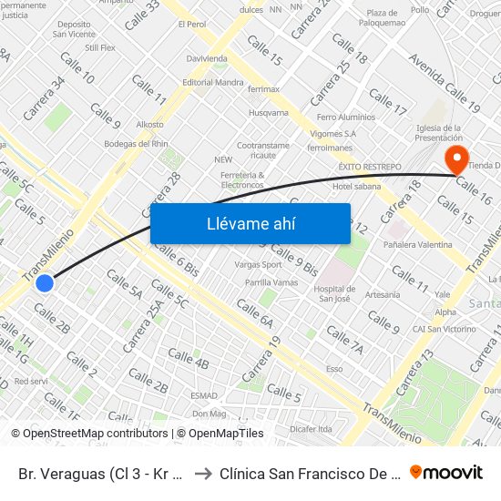 Br. Veraguas (Cl 3 - Kr 29a) to Clínica San Francisco De Asis map