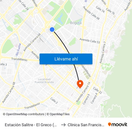 Estación Salitre - El Greco (Ac 26 - Ak 68) to Clínica San Francisco De Asis map