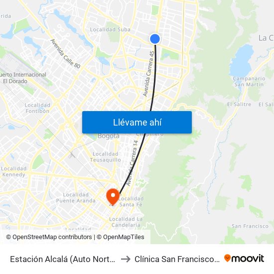 Estación Alcalá (Auto Norte - Cl 136) to Clínica San Francisco De Asis map